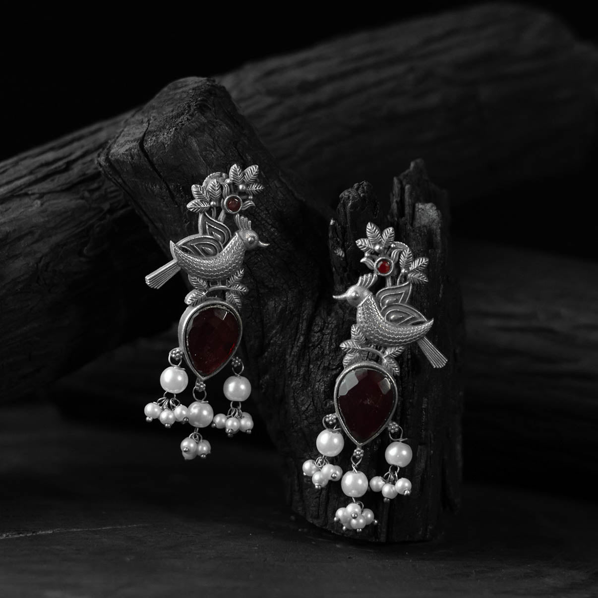 Maroon - saanjh bela cuckoo oxidised earrings - handcrafted