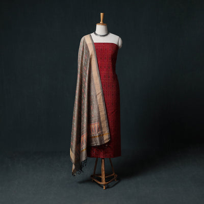 Pochampally Ikat Handwoven Sico 2pc Unstitched Dress Material Kurta Set 39