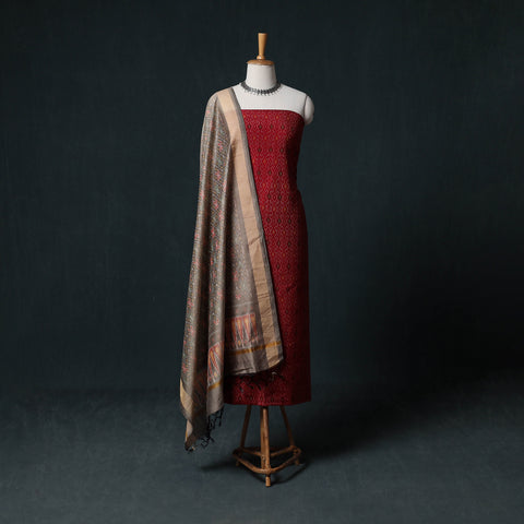 Pochampally Ikat Handwoven Sico 2pc Unstitched Dress Material Kurta Set 39