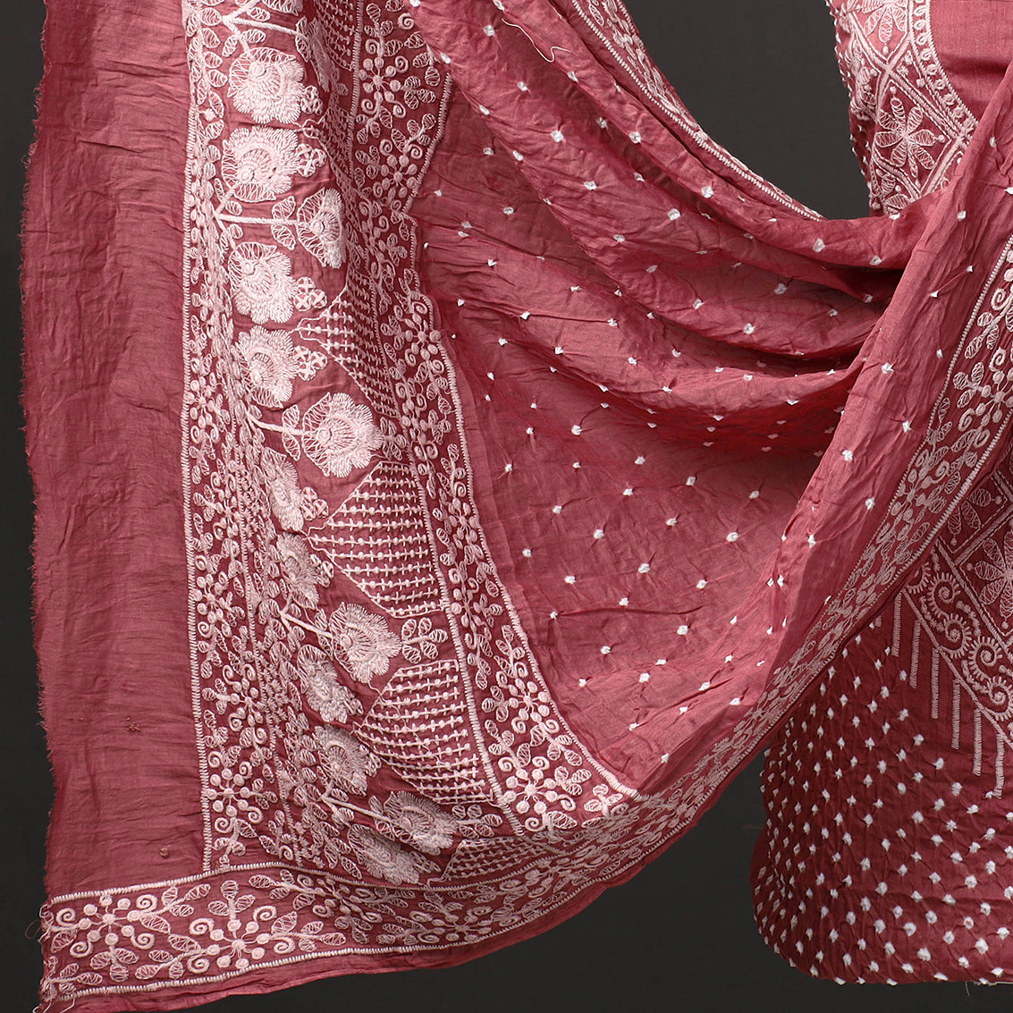 3pc Kutch Bandhani Tie-Dye Satin Cotton Suit Material Set 259