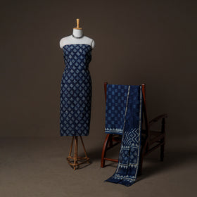 Chanderi Silk Indigo Bagru Hand Block Print Unstitched Dress Material: Kurta, Bottom with Dupatta 22