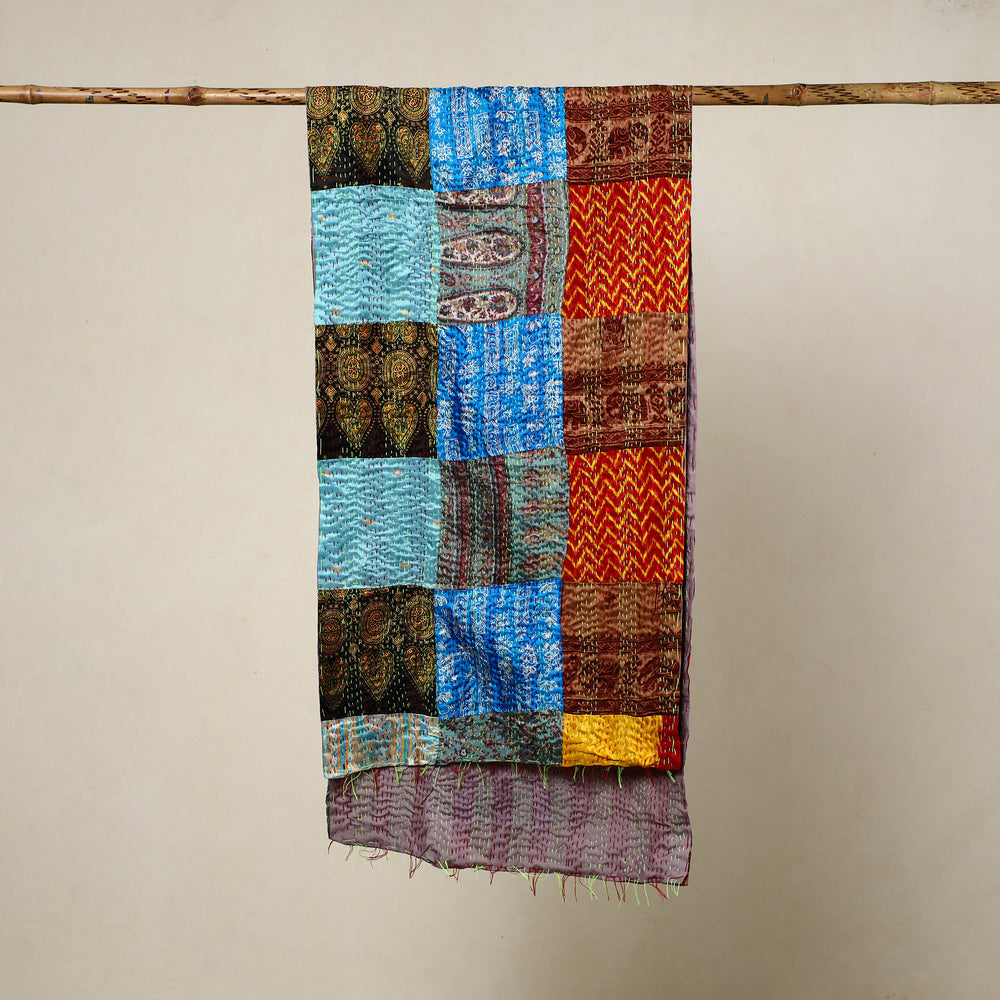 Multicolor - Reversible Patchwork Silk Bengal Kantha Stitch Stole 51