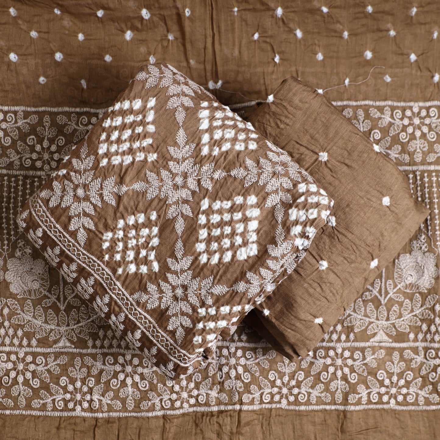 3pc Kutch Bandhani Tie-Dye Satin Cotton Suit Material Set 257