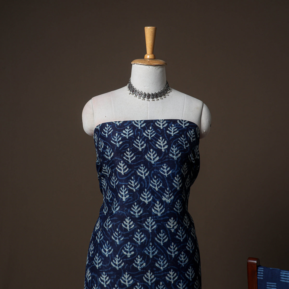 Chanderi Silk Indigo Bagru Hand Block Print Unstitched Dress Material: Kurta, Bottom with Dupatta 22