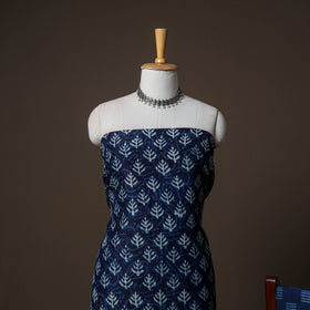 Chanderi Silk Indigo Bagru Hand Block Print Unstitched Dress Material: Kurta, Bottom with Dupatta 22