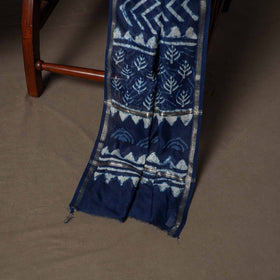 Chanderi Silk Indigo Bagru Hand Block Print Unstitched Dress Material: Kurta, Bottom with Dupatta 22