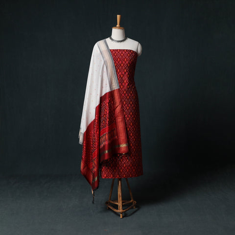 Pochampally Ikat Handwoven Sico 2pc Unstitched Dress Material Kurta Set 40