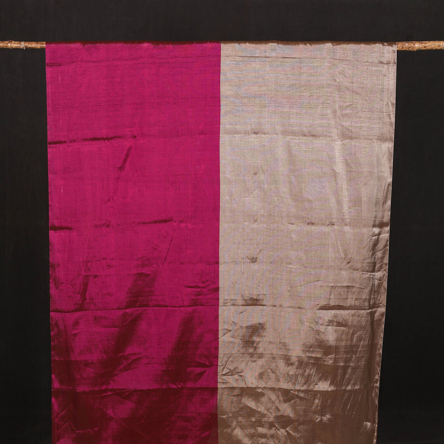Handloom Full Tissue Silver Zari Stripes Chanderi Silk Fabric 26
