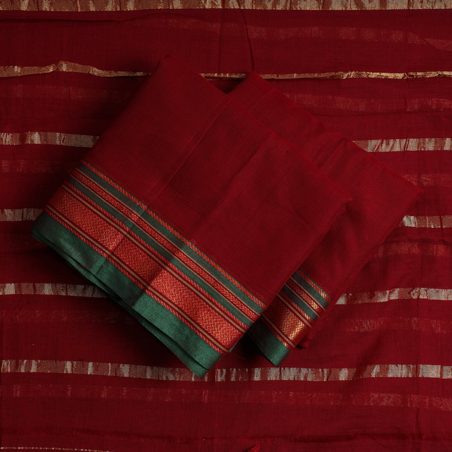 3pc Ilkal Handloom Mercerized Cotton Suit Material Set with Zari Border 13