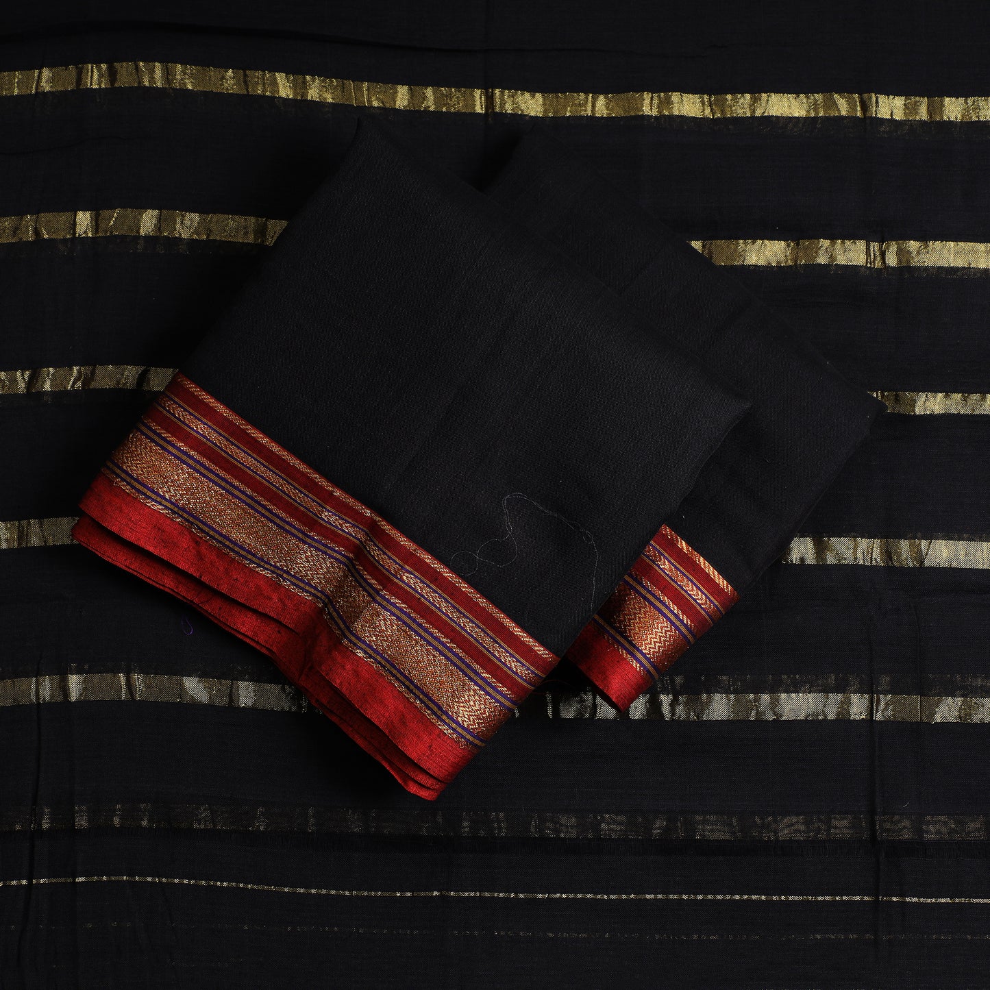 3pc Ilkal Handloom Mercerized Cotton Suit Material Set with Zari Border 12