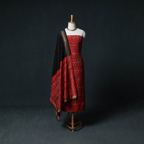 Pochampally Ikat Handwoven Sico 2pc Unstitched Dress Material Kurta Set 41