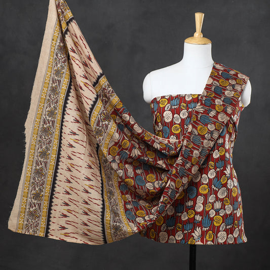 Red - 3pc Kalamkari Printed Cotton Suit Material Set