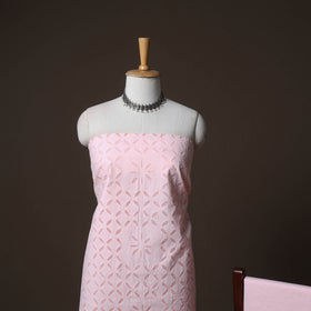 Applique Cutwork Cotton Unstitched Dress Material: Kurta, Bottom & Dupatta 01