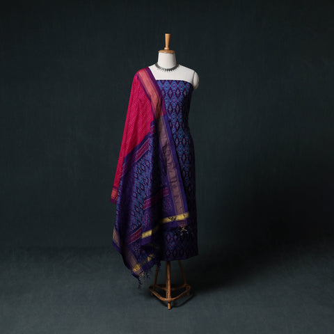 Pochampally Ikat Handwoven Sico 2pc Unstitched Dress Material Kurta Set 42