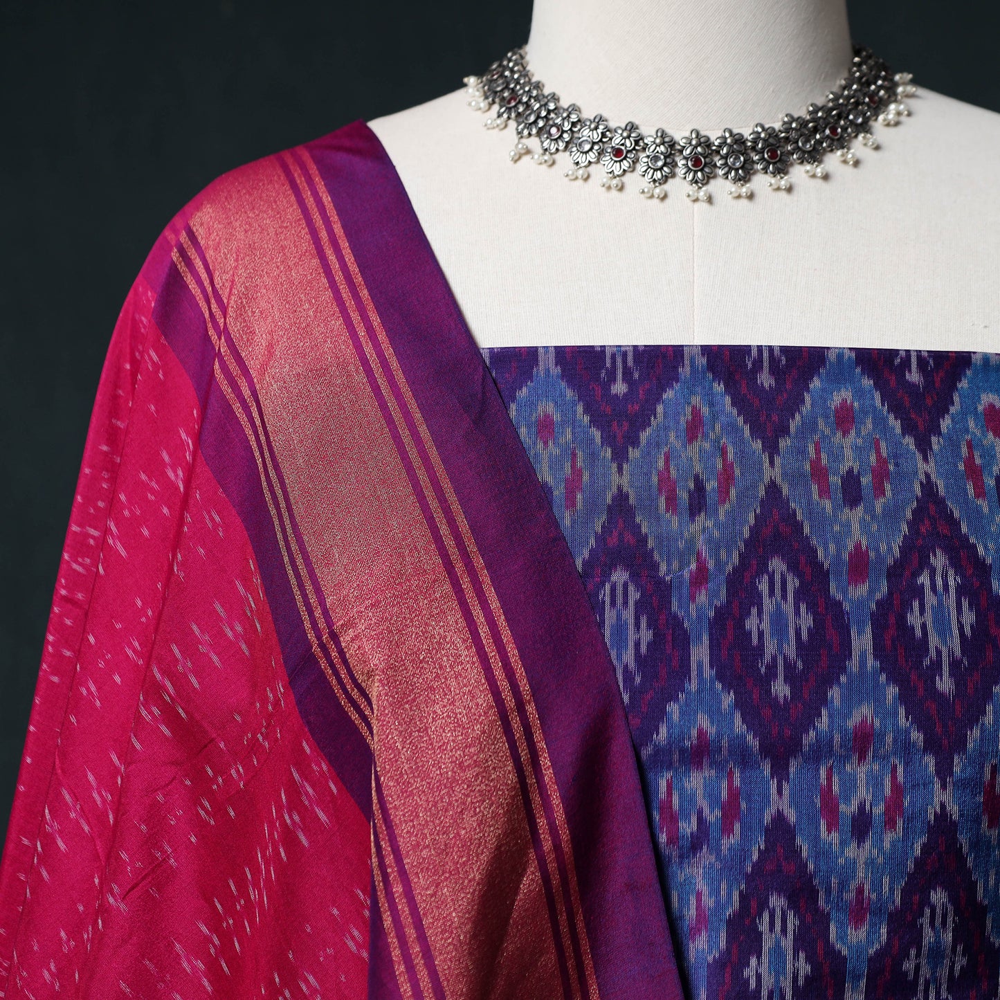 Pochampally Ikat Handwoven Sico 2pc Unstitched Dress Material Kurta Set 42