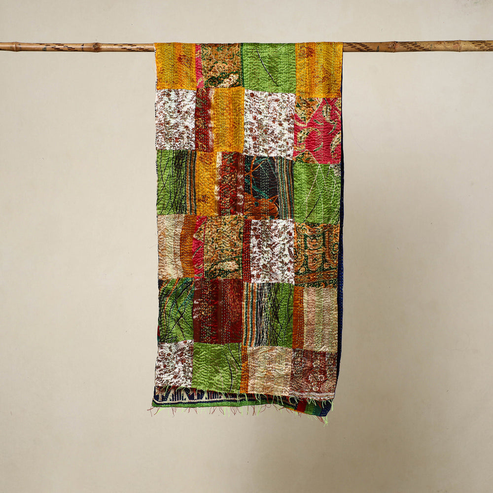 Multicolor - Reversible Patchwork Silk Bengal Kantha Stitch Stole 26