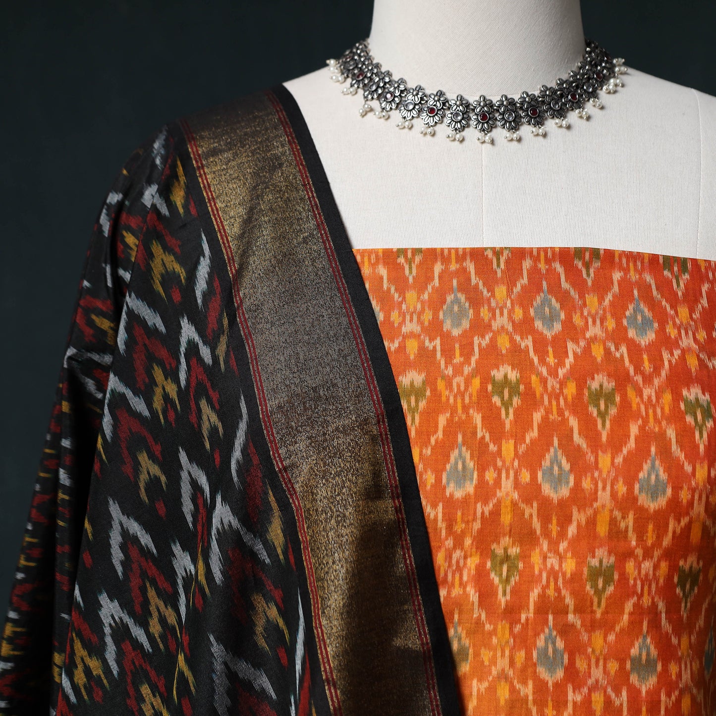 Pochampally Ikat Handwoven Sico 2pc Unstitched Dress Material Kurta Set 43