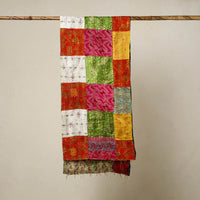 Multicolor- Reversible Patchwork Silk Bengal Kantha Stitch Stole 25