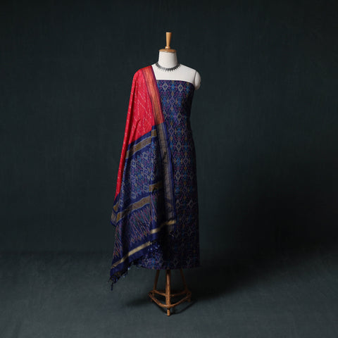 Pochampally Ikat Handwoven Sico 2pc Unstitched Dress Material Kurta Set 44