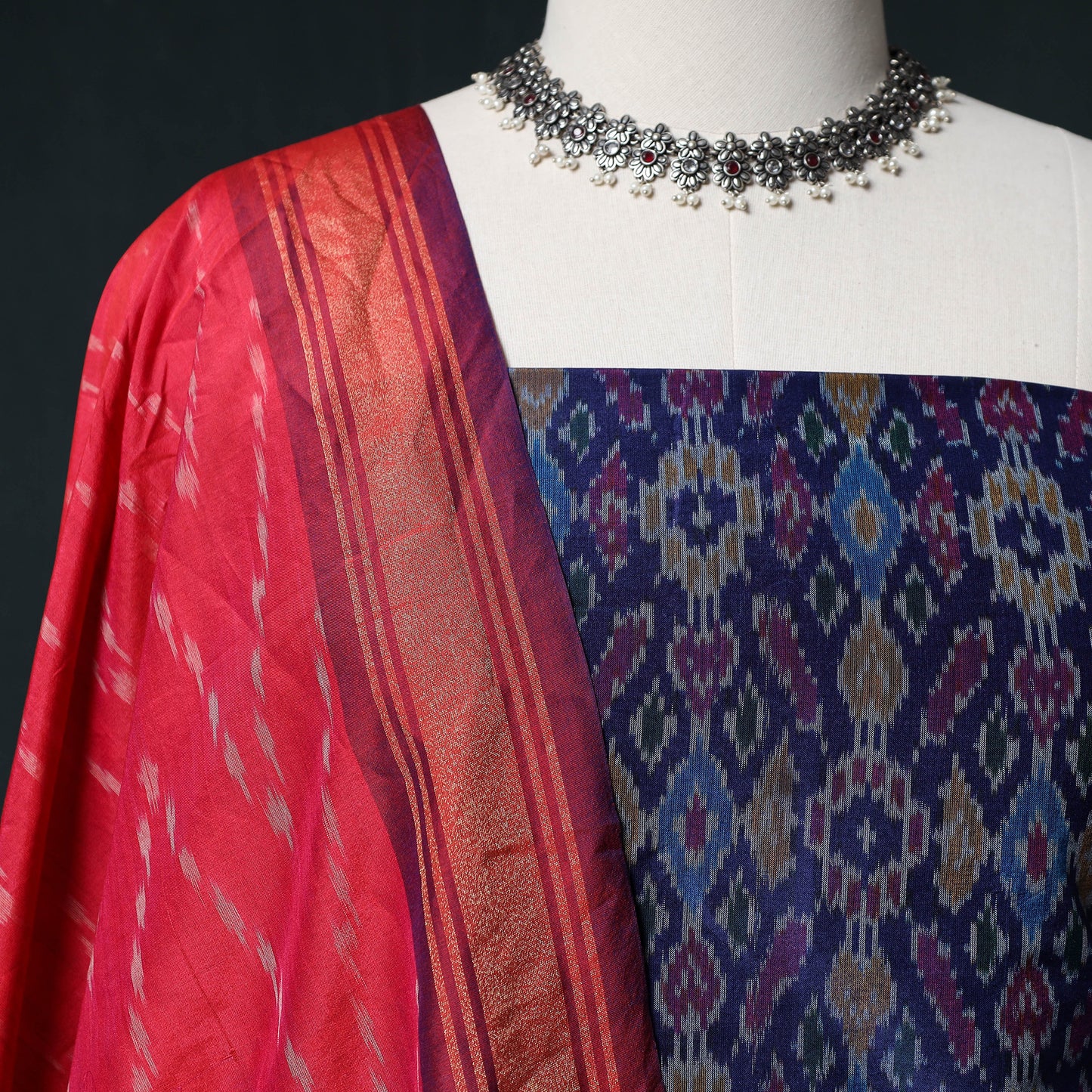 Pochampally Ikat Handwoven Sico 2pc Unstitched Dress Material Kurta Set 44