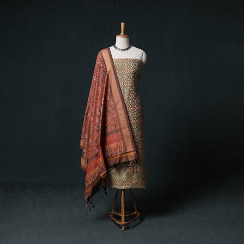 Pochampally Ikat Handwoven Sico 2pc Unstitched Dress Material Kurta Set 45