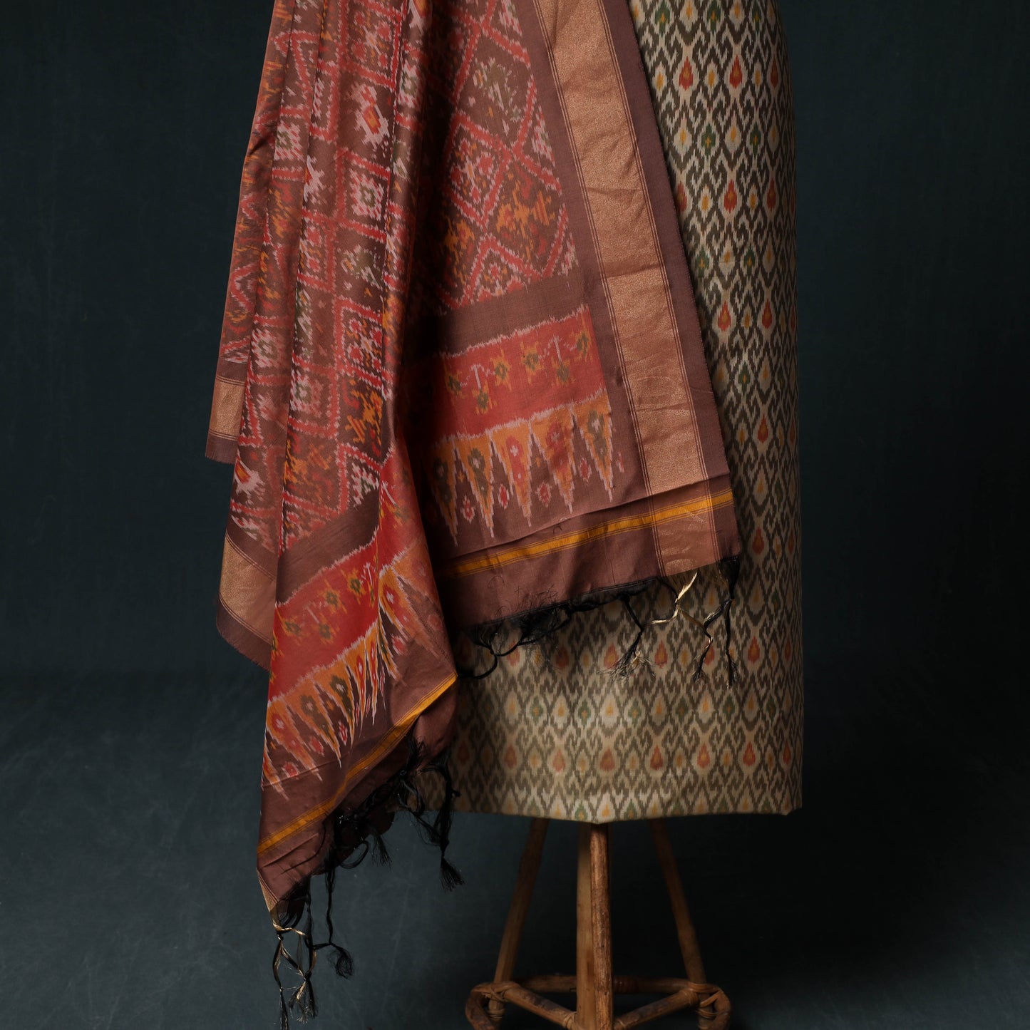 Pochampally Ikat Handwoven Sico 2pc Unstitched Dress Material Kurta Set 45