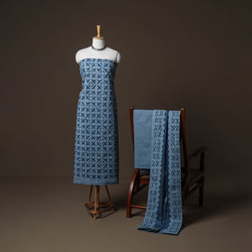 Applique Cutwork Cotton Unstitched Dress Material: Kurta, Bottom & Dupatta 03