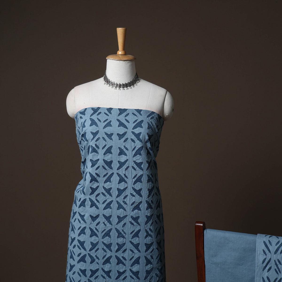 Applique Cutwork Cotton Unstitched Dress Material: Kurta, Bottom & Dupatta 03