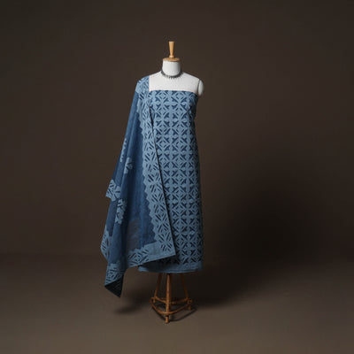 Applique Cutwork Cotton Unstitched Dress Material: Kurta, Bottom & Dupatta 03