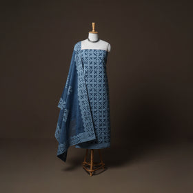 Applique Cutwork Cotton Unstitched Dress Material: Kurta, Bottom & Dupatta 03