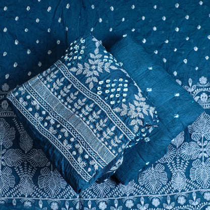 3pc Kutch Bandhani Tie-Dye Satin Cotton Suit Material Set 267