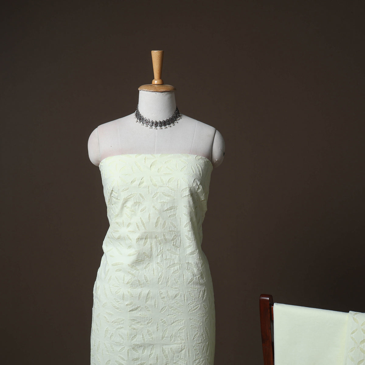 Applique Cutwork Cotton Unstitched Dress Material: Kurta, Bottom & Dupatta 04