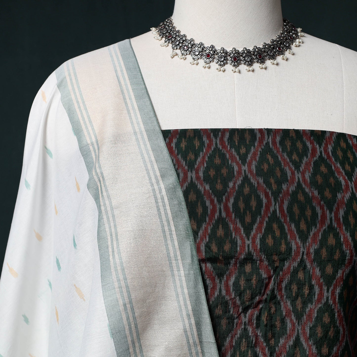 Pochampally Ikat Handwoven Sico 2pc Unstitched Dress Material Kurta Set 47