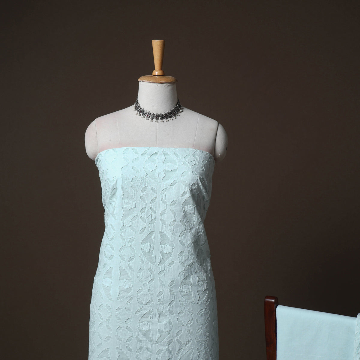 Applique Cutwork Cotton Unstitched Dress Material: Kurta, Bottom & Dupatta 05