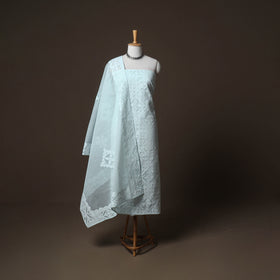 Applique Cutwork Cotton Unstitched Dress Material: Kurta, Bottom & Dupatta 05