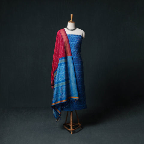 Pochampally Ikat Handwoven Sico 2pc Unstitched Dress Material Kurta Set 49