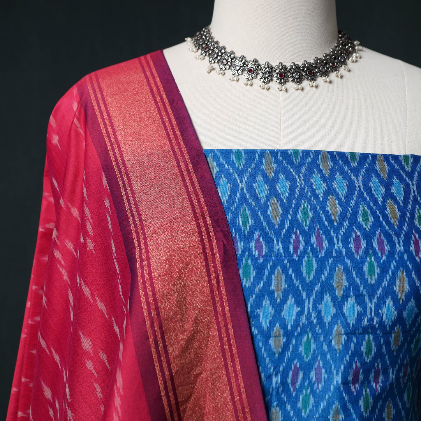 Pochampally Ikat Handwoven Sico 2pc Unstitched Dress Material Kurta Set 49