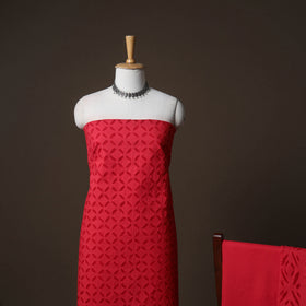 Applique Cutwork Cotton Unstitched Dress Material: Kurta, Bottom & Dupatta  06