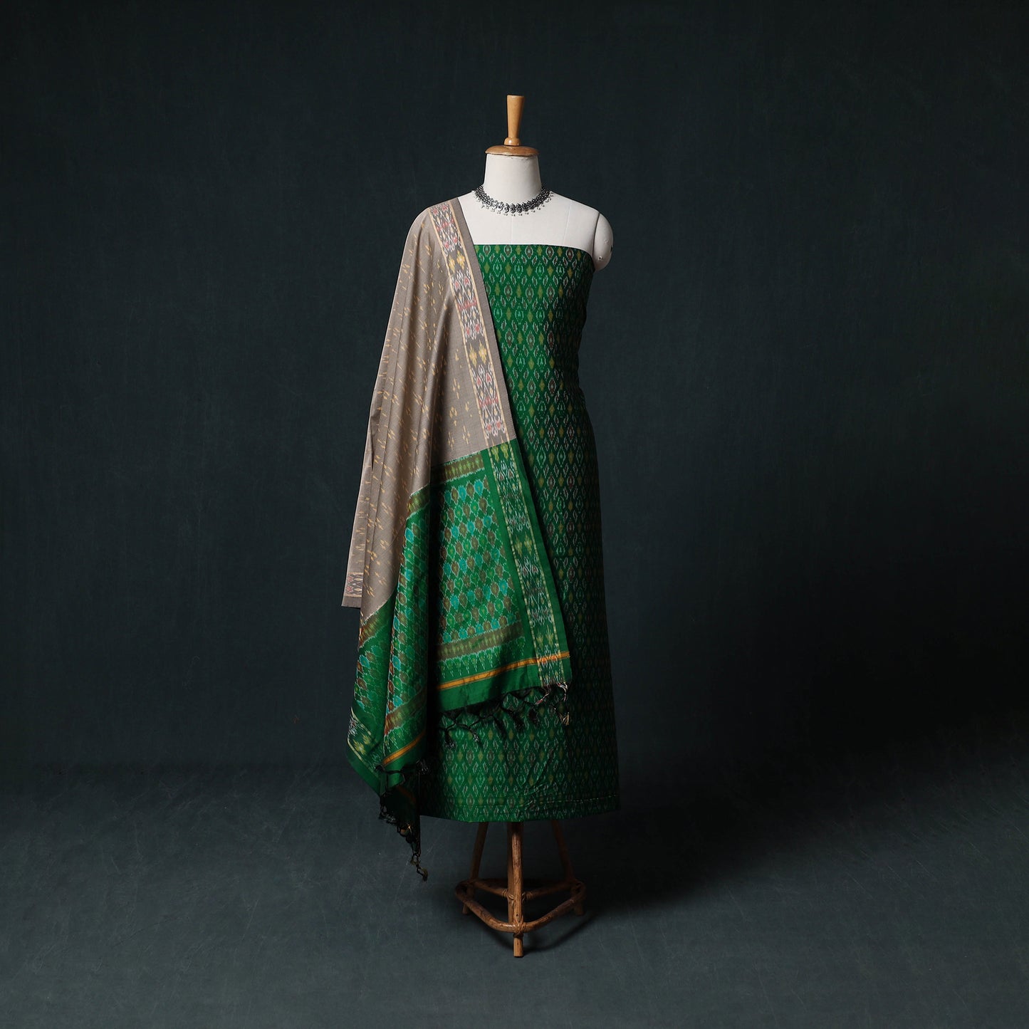 Pochampally Ikat Handwoven Sico 2pc Unstitched Dress Material Kurta Set 50
