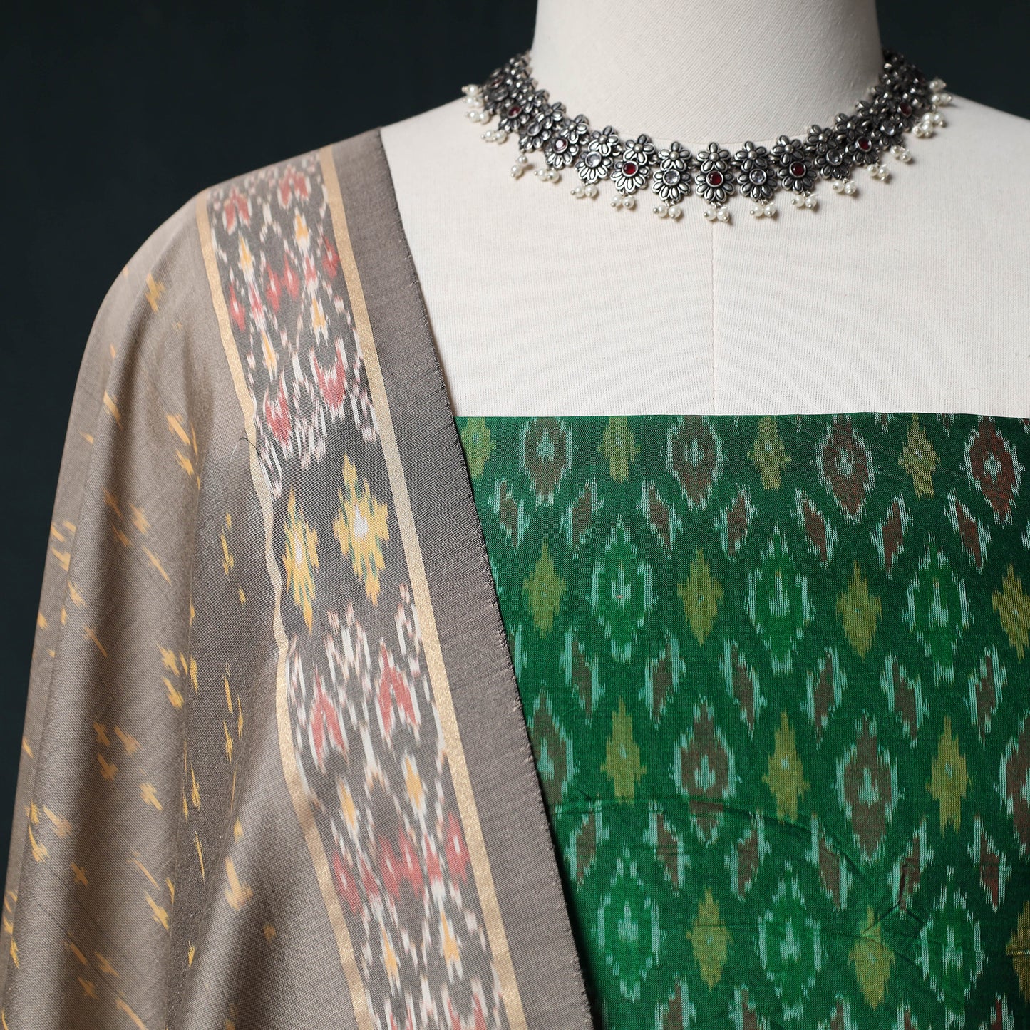 Pochampally Ikat Handwoven Sico 2pc Unstitched Dress Material Kurta Set 50