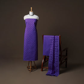 Applique Cutwork Cotton Unstitched Dress Material: Kurta, Bottom & Dupatta 07