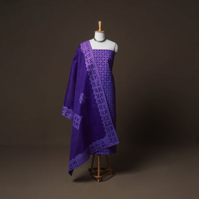 Applique Cutwork Cotton Unstitched Dress Material: Kurta, Bottom & Dupatta 07