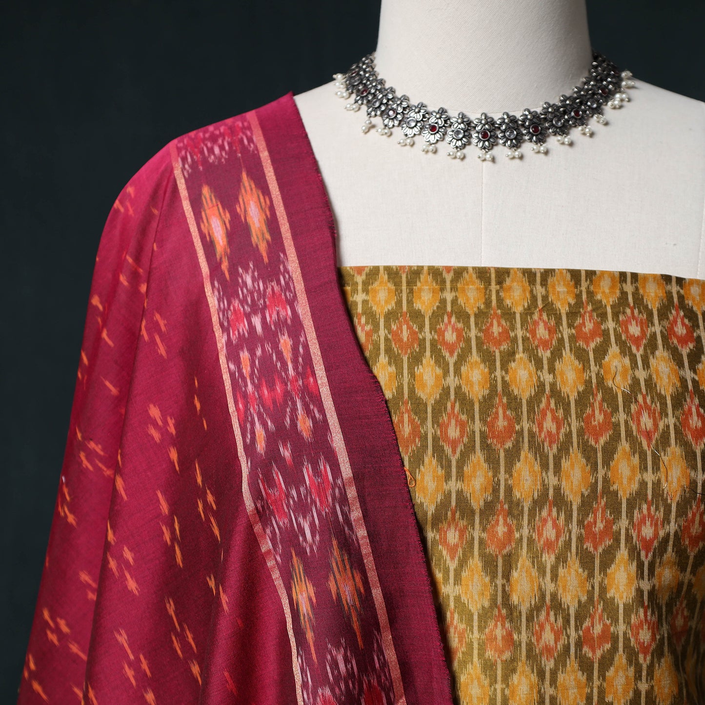 Pochampally Ikat Handwoven Sico 2pc Unstitched Dress Material Kurta Set 52