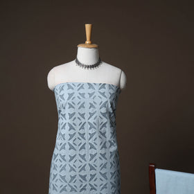Applique Cutwork Cotton Unstitched Dress Material: Kurta, Bottom & Dupatta 08