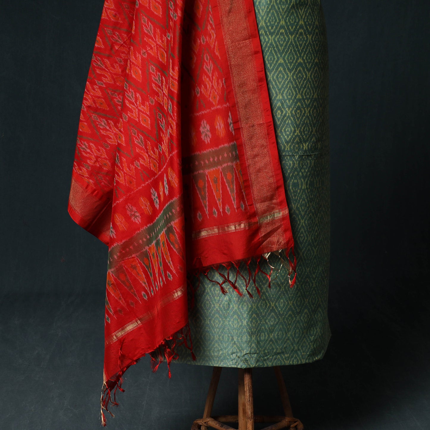 Pochampally Ikat Handwoven Sico 2pc Unstitched Dress Material Kurta Set 53