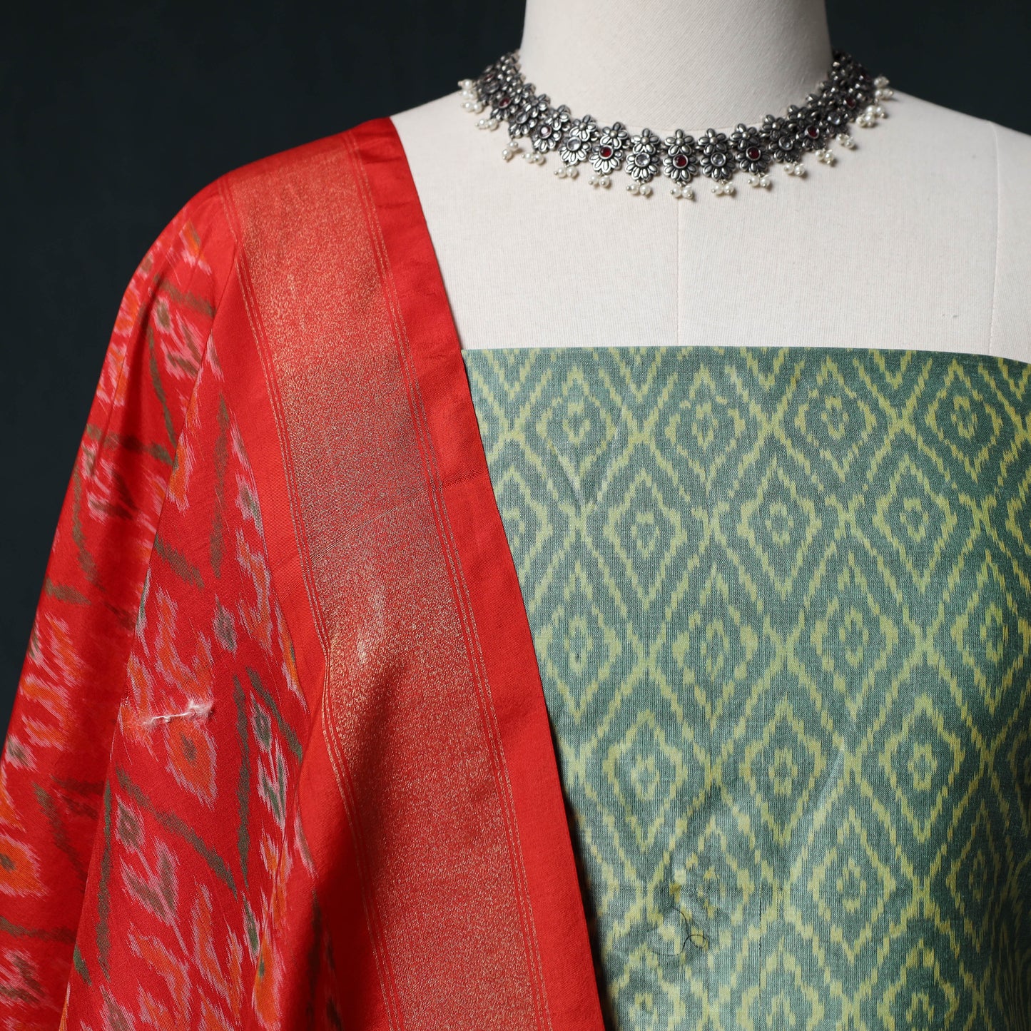 Pochampally Ikat Handwoven Sico 2pc Unstitched Dress Material Kurta Set 53