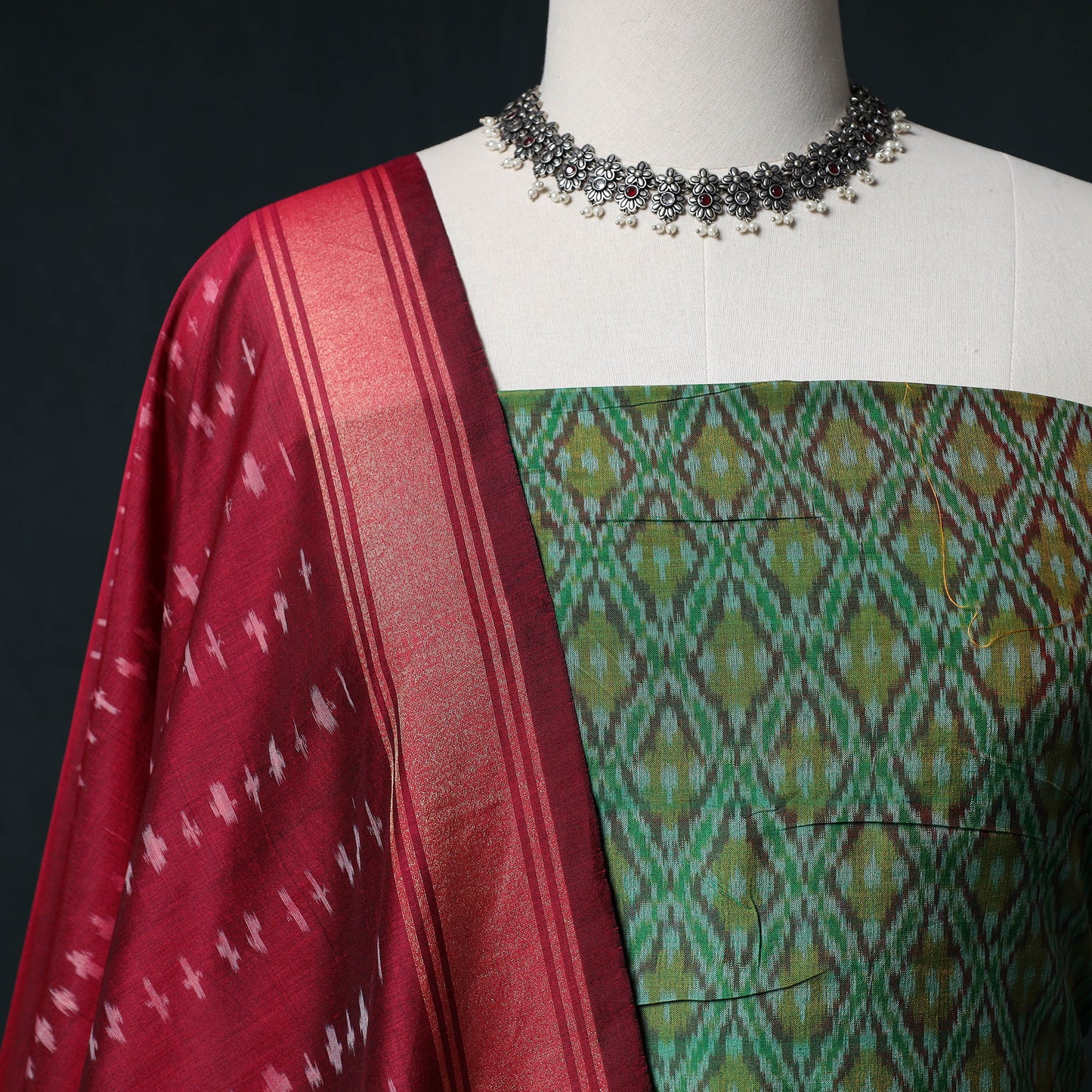 Pochampally Ikat Handwoven Sico 2pc Unstitched Dress Material Kurta Set 54
