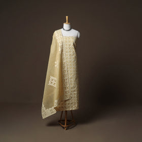 Applique Cutwork Cotton Unstitched Dress Material: Kurta, Bottom & Dupatta 09