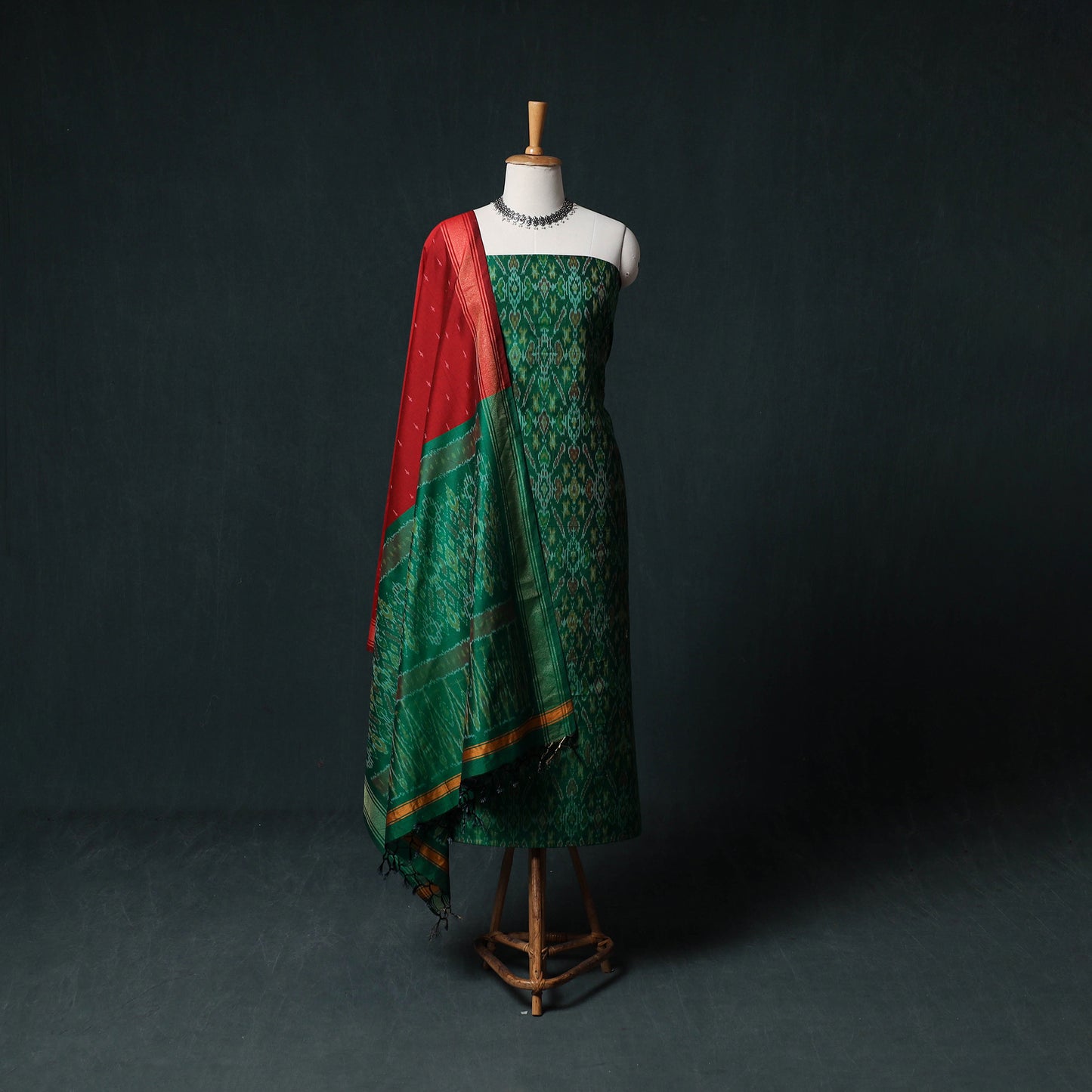 Pochampally Ikat Handwoven Sico 2pc Unstitched Dress Material Kurta Set 55