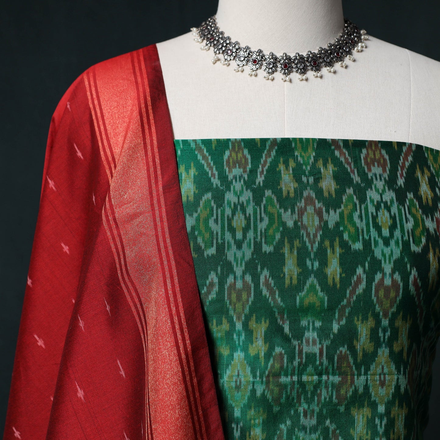 Pochampally Ikat Handwoven Sico 2pc Unstitched Dress Material Kurta Set 55